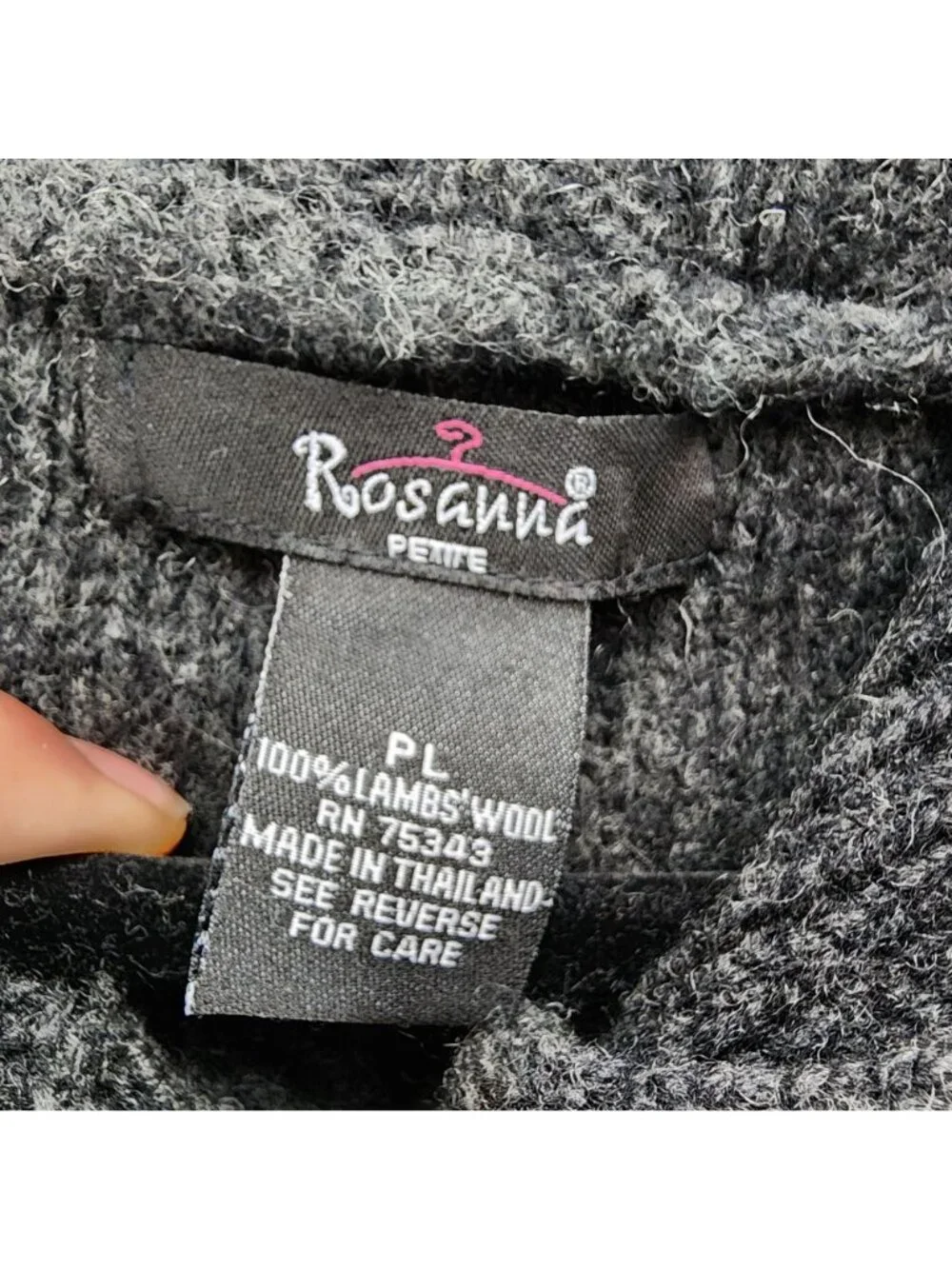 Rosanna Sweater Womens Large Petite Gray Lambs Wool Button Up Cardigan